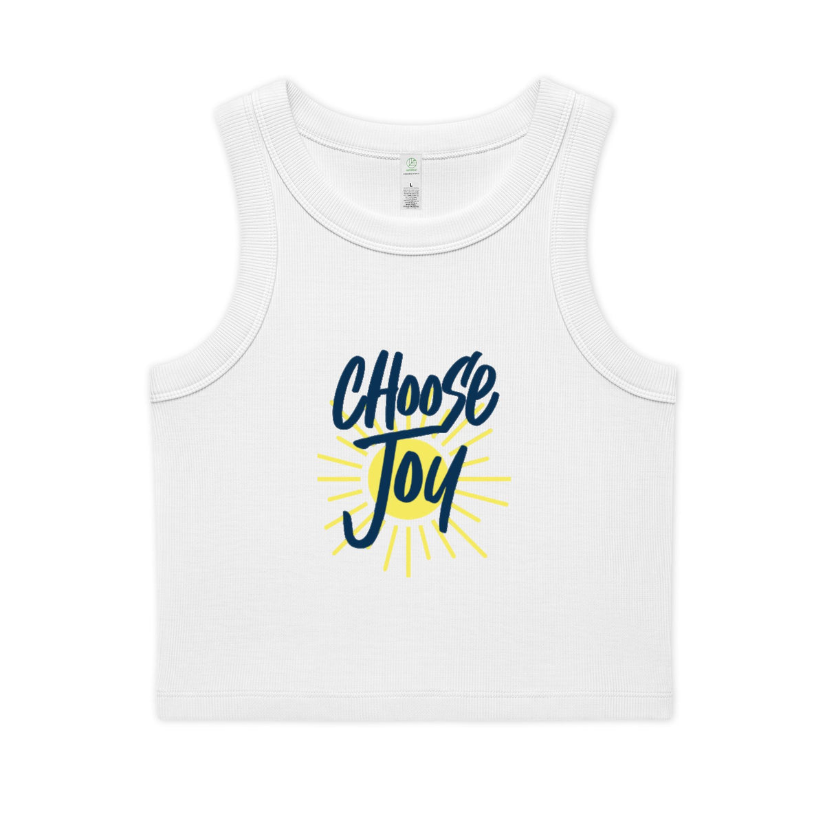 Choose Joy Crop Tank — Women's Organic Ribbed Tank Top with Positive Graphic